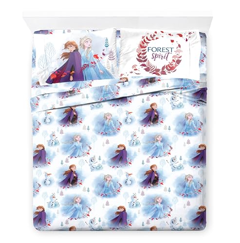 Image of Disney Frozen 2 Forest Spirit 7 Piece Full Bed Set - Includes Reversible Comforter & Sheet Set - Bedding Features Elsa and Anna - Super Soft Fade Resistant Microfiber - (Official Disney Product) | Bed in a Bag, Comforter Sheets Shams Pillowcases, Official Brand, Soft Microfiber, Machine Washable, Girls Gift
