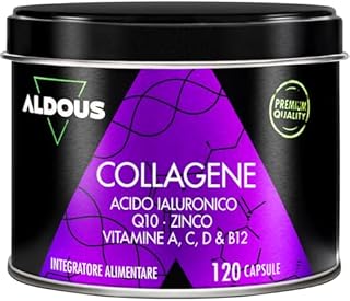 Collagene Idrolizzato con Acido Ialuronico e Coenzima Q10 - Vitamina C, A, D, B12 e Zinco - 120 Capsule - Collagene Integratore Capelli, Pelle, Ossa, Muscoli e Articolazioni - Integratore Bellezza