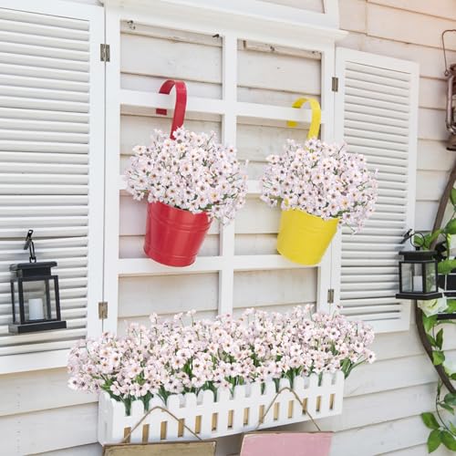 Image of Bassion 24 Bundles Artificial Flowers for Outdoors Decorations, White | UV resistant, silk fake flowers, realistic faux plants, outside planter window box porch garden home decoration