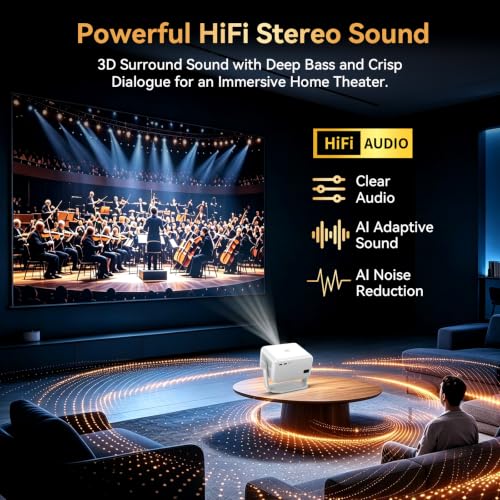 Image of Outdoor Projector with Netflix Built-in, 4K Support Smart Projector 3500 Brightness with WiFi and Bluetooth, Auto Focus & Keystone, 360Rotatable Stand Portable Movie Projectors for Home Theater