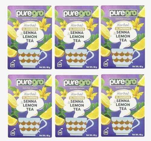 Puregro Herbal Slimming Senna & Lemon Tea 40G (20 Tea Bags)| Pack Of 6 | 100% Pure Natural | Caffeine Free.