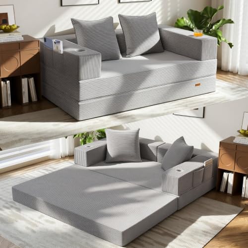 Image of COMAX Futon Sofa Bed, Convertible Sofa Bed, Folding Boneless Couches | Low-Profile Small Boneless Couch for Living Room, 11.8 inch H Low Seat 59 inch Foldable Floor Sofa Lounge Space‑Saving