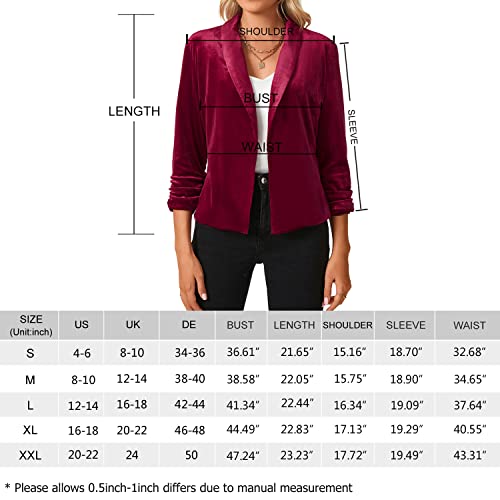 Mintlimit Women's 3/4 Sleeve Blazers Shawl Lapel Vintage Office Open Front Velvet Blazer (Dark Green,Size 2Xl) #TOP6