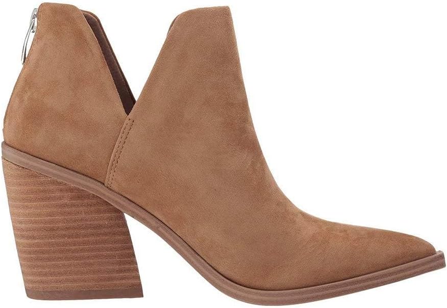 FISACE Womens Pointed Toe Stacked Mid Heel Ankle Boots V Cut Back Zipper Faux Leather Booties - Image 6