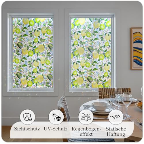 DARUITE Fensterfolie Bunt, Sichtschutzfolie Fenster, Zitronenbaum 60x200cm – Ansicht 5