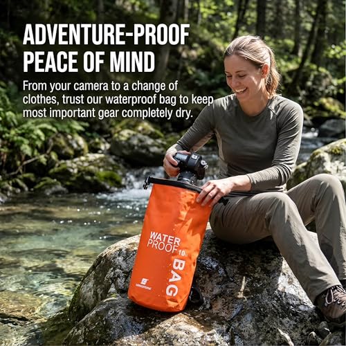 Bolsa seca profesional impermeable de PVC 500D color naranja con cierre enrollable y anilla en D, capacidad 5 litros, para rafting, kayak, senderismo y playa miniatura 4