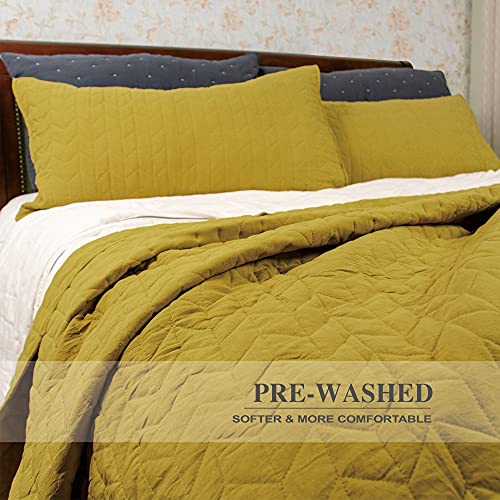 Harorbay Quilt Set Mustard Yellow Twin/Twin Xl (68X86 Inches) - Stitched Arrow Pattern Quited Bed Spread, Prewashed Ultra Soft Light Weight Coverlet Set For All Season - 2 Pieces (1 Quilt, 1 Sham) #TOP3
