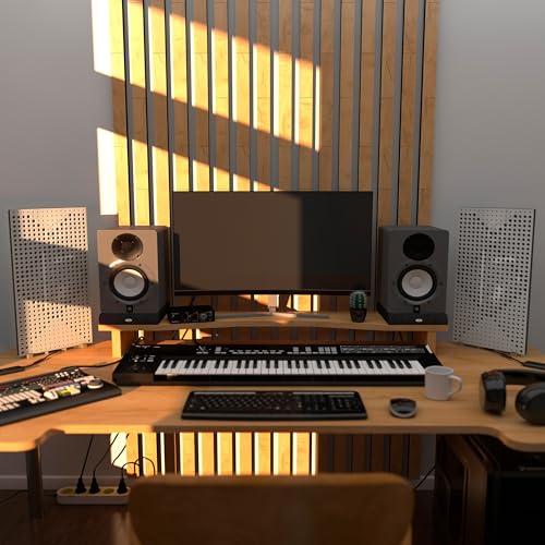 WILDS-mini 2er-Pack schmale Akustikplatten mit RGB-Schreibtischlampe, mobiler Ständer mit LED-Tischfuß, für Podcast-Studios und Spielzimmer, 25 x 50 cm, Farbe: weißer...