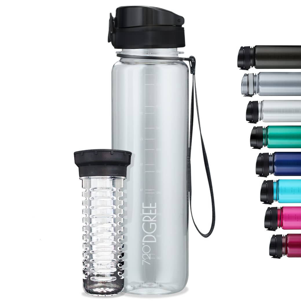 720°DGREE Water Bottle “uberBottle“ - 1 L crystalClear +Fruit-Infuser - BPA-Free Tritan, Leakproof, Reusable Drinking Bottle - Sports Bottle for Gym, Fitness, Cycling, Travel, Kids, School Office — image 1