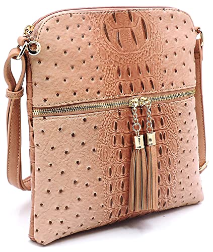 Ostrich Croc Tassel Zipper Pocket Crossbody Bag Animal Pattern Printed Shoulder Bag Womens Purse Satchel2