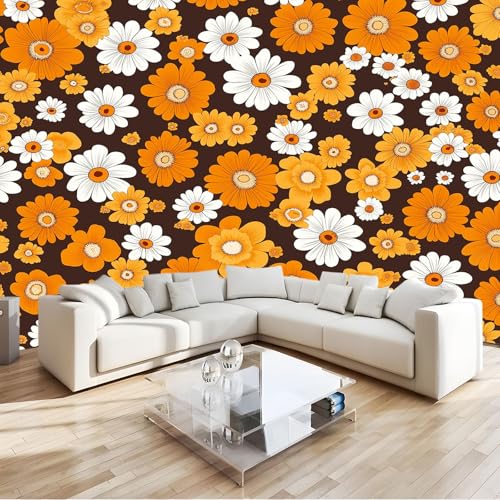 Papier peint floral hippie rétro pour un salon vintage chaleureux