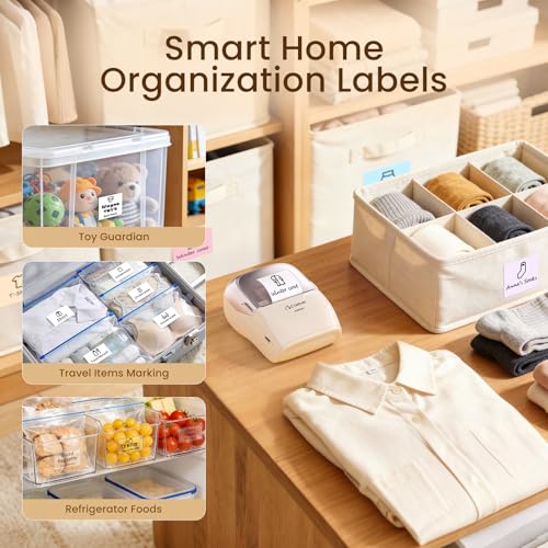 Image of CLABEL Label Maker Machine with Tape, 221B Thermal Bluetooth Label Printer 2 Inch Portable Barcode Inkless Sticker for Small Business, Retail Office,Office, Home, Came with 1 Roll Label, (Pink Gold)