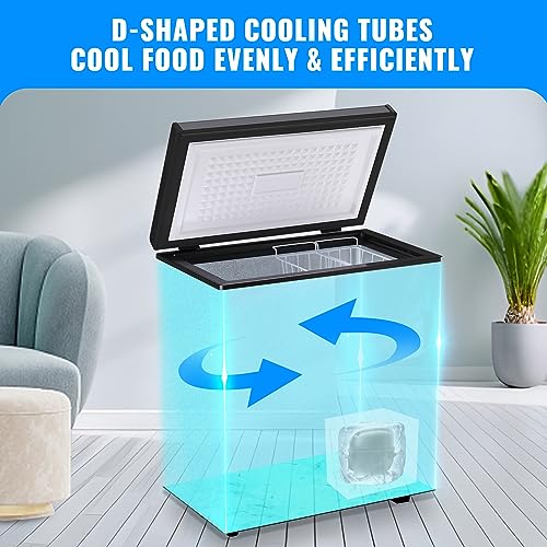 Chest Freezer 5.0 CU.FT Ultra-low Temperature Deep Freezers (Down to -12 ℉) with TWO Removable Baskets Freestanding Black Small Mini Compact Size for Home Kitchen Office