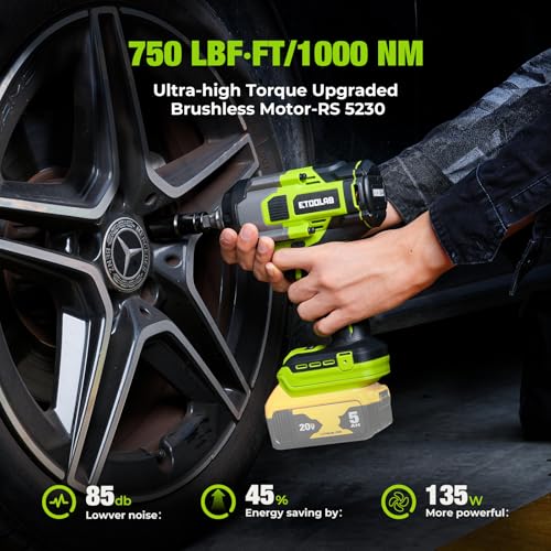 Impact Wrench 1/2 inch for DeWalt 20v Battery, Impact Wrench 750Ft-lbs(1000N.m) High Torque Brushless Electric Impact Gun, Power Impact Driver with 3-Mode Speed, LED Work Light(no battery) (Green) - Thumbnail 2