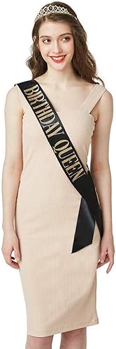 Miniatura 5 de Juego de tiara de banda y diamantes de imitación de "Birthday Queen", banda de cumpleaños, regalos de fiesta de cumpleaños (negrodorado)