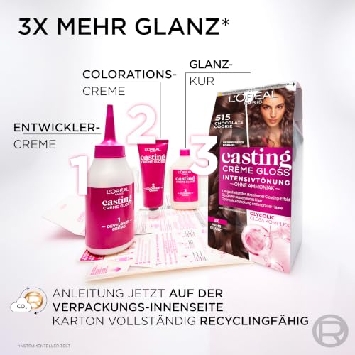 L'Oréal Paris Coloration ohne Ammoniak und Silikone, Pflegende Intensivtönung mit Glanz-Reflex-Balsam, Casting Crème Gloss Haarfarbe, Nr. 200 Schwarzbraun (Braun), 1 Stück
