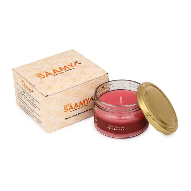 Image of ArunaSAAMYA Handcrafted Rose Scented Jar Candle I Floral Fragrance (Rosy Radiance) I Pack of 1 I 120 GMS I Upto 40 Hours Burn Time