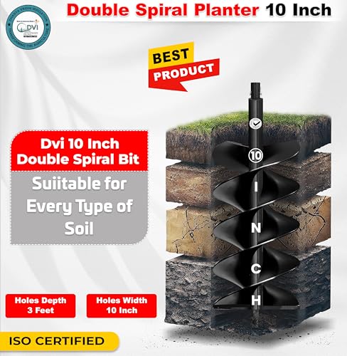 Image of DVI Universal Double Spiral 10 Inch Earth Auger Drill Bit /Planter | Fit In Every Type of Earth Auger | Made With High Metal & ISI Approved Pipe For Durablity | For Digging Holes, Plantation.