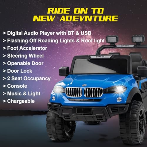 Image of Kawaii Kids Speed 888 Ride On 12V 7mah Rechargeable Battery Operated Solid Designed Jeep for 1 to 7 Year Kids| Boys| Girls| Children (Blue)