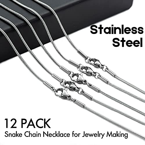 12 Pack Necklace Chains 18 Inches Stainless Steel Snake Chain Necklace With Lobster Clasps For Diy Jewelry Making, 1.2 Mm #TOP3