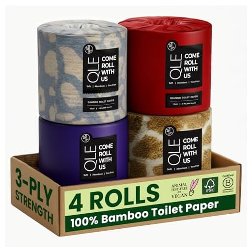 QLE Bamboo Toilet Paper – 4 Pack Sustainable Toilet Tissue – 3 Ply with 300 Sheets per Roll – Hypoallergenic Eco-Friendly Toilet Paper – Septic Safe, Organic, Biodegradable, Compostable, FSC Certified