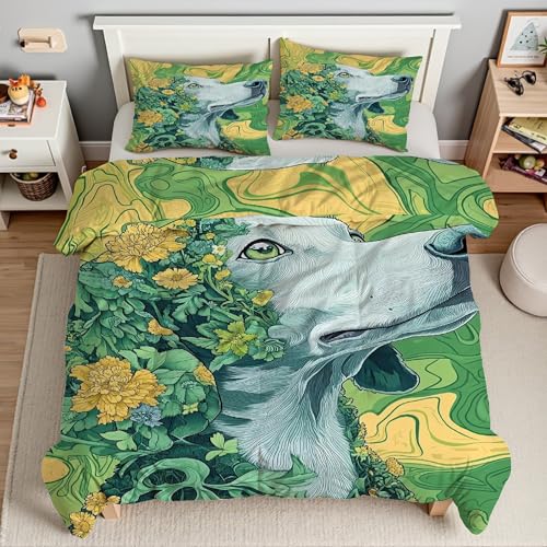 Housse de Couette Microfibre Douce 200x200 Motif Chiot Parure Lit 3 Pièces