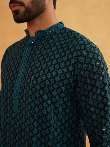 Image of SOJANYA Men's Coffee Brown Cotton Blend Kurta with Intricate Embroidery & Subtle Sequin Work