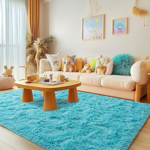 Fluffy 6x9 Rug - Nursery Rugs for Bedroom - Height Pile 1.4" Plush Rug - Fuzzy Throw Rugs Carpet for Bedroom - Teal