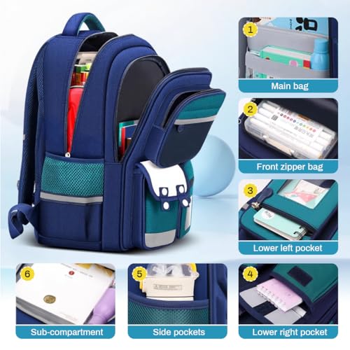 Image of Zibuyu School Bag for Boys 5-8 Years Old, Burden-Relief School Bag For Kids with Water Resistant Design, 30x20x42cm, Ergonomic Design & Spacious Daily Storage, Gifts for Boys