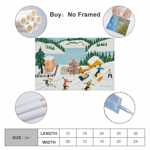 Affiche de ski village d'hiver Maud Lewis tableau mural moderne unframe