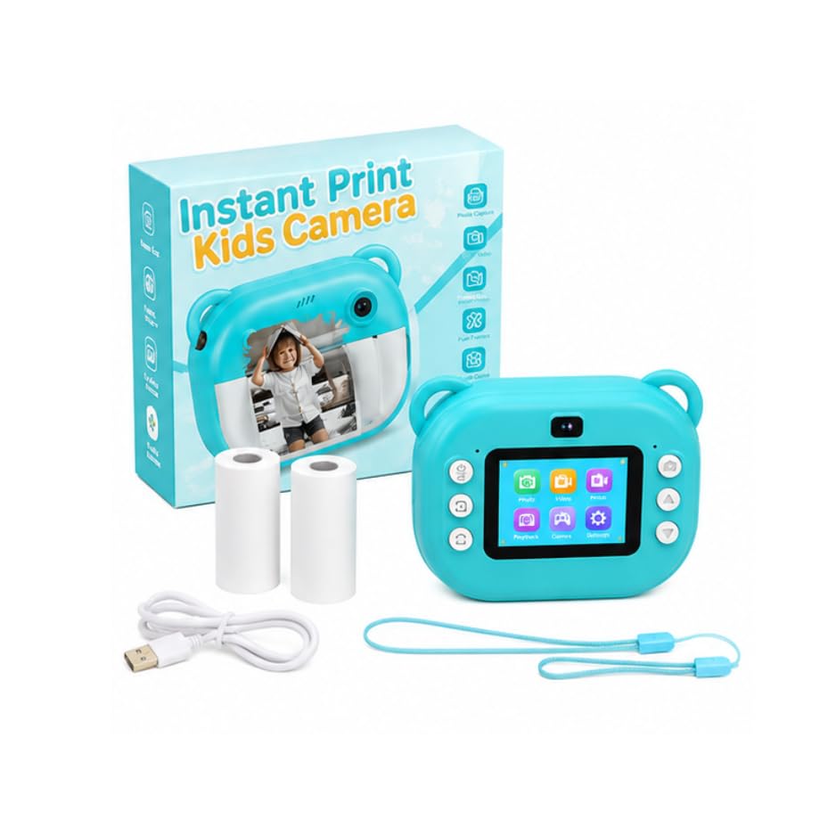 Kids Instant Print Camera for Children, Bear Design Digital Camera with Thermal Printing, HD Photo & Video Recording, Rechargeable Educational Toy Camera. (Blue)-image-37