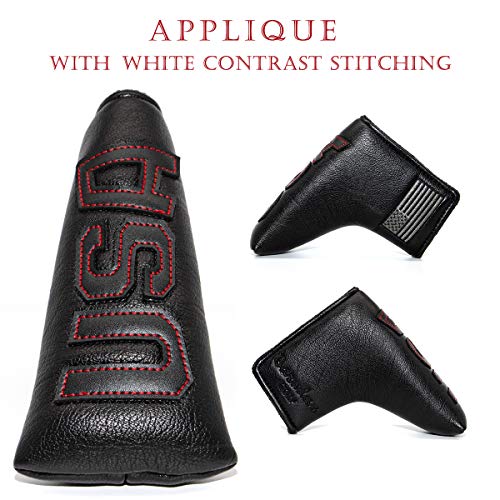 Barudan Golf Black Putter Headcover Covers Cover for Blade Style Putters, Magnetic USA Flag Blade Putter Headcovers with Magnet for Men - Thumbnail 2
