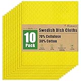 Homaxy Schwedische Geschirrtücher für die Küche, wiederverwendbare und waschbare Zellulose-Schwammtücher, Geschirrtücher, saugfähig und geruchsneutral, Papiertücher für Geschirr und Theken, Gelb, 10