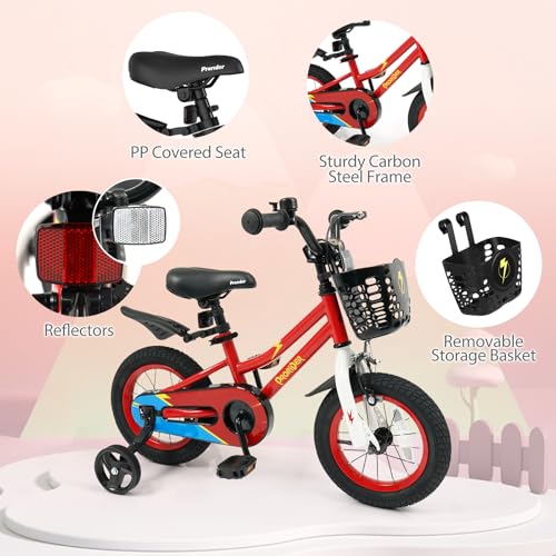 Image of BABY JOY Kids Bike, 12 14 16 18 Inch Boys Girls Bike for 3-8 Years w /Training Wheels, 20 Inch Children Bicycle for 8+ Teens w /Kickstand, Handbrake, Coaster Brake & Removable Basket, Sporty Bicycle