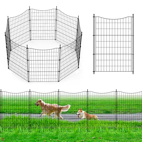 8 Panels Garden Fence (82cm H* 60cm W), Outdoor Metal Rustproof Dog Pet Fence Animal Barrier, Decorative Folding Fencing Ornamental Panels, Garden Fencing for Yard Patio Flower Bed