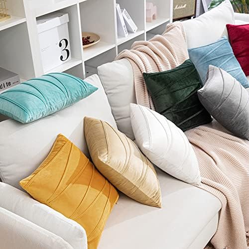 MIULEE Striped Velvet Cushion Cover Soft Solid Decorative Rectangle Pillow Case Throw for Sofa Couch Bedroom with Invisible Zipper 2 Pieces 12"x20" 30x50cm Dark Green