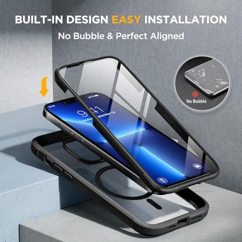 Image of Miracase for iPhone 13 Pro Case 6.1 inch,Full-Body Protection,Clear Bumper Case with Built-in 9H Tempered Glass Screen Protector,Military-Grade Drop Protection Outdoor Phone Case for iPhone 13 Pro,Black
