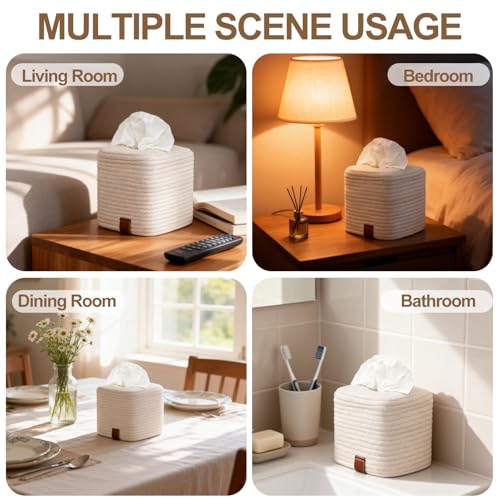 Cream Kosmetiktücherbox quadratisch - Taschentücher Box Spender, Tissue Box Cover, Stilvolle Taschentuchbox, Kosmetiktücher Boxen, Kosmetiktuchbox, Taschentuch Boxen für Heim und Office