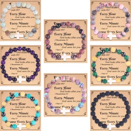 8Pcs Cross Beaded Bracelet for Women Christian Gifts Religious Cr...