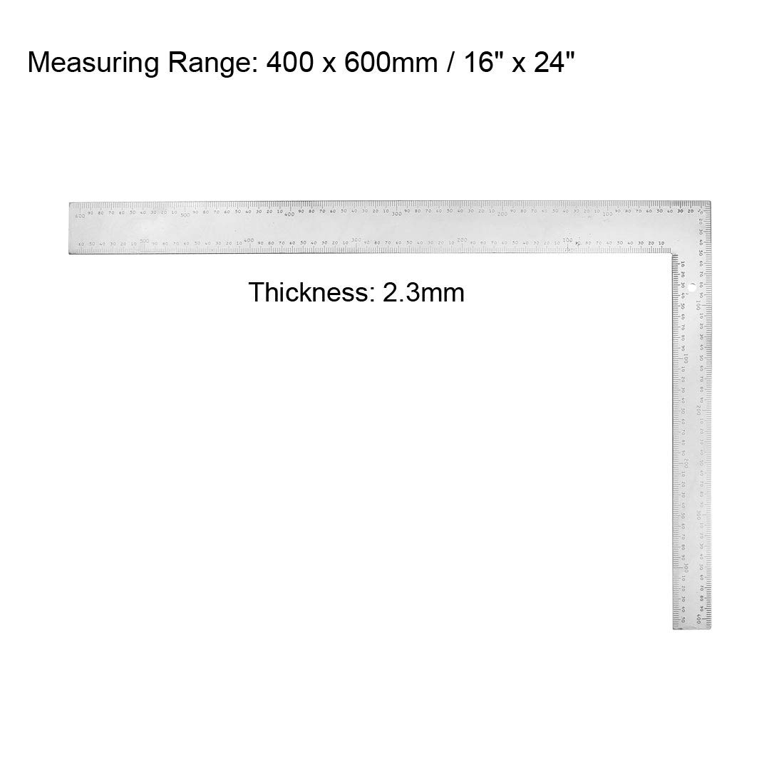sourcing map Escuadra en L 90 Grados Acero Inoxidable Doble Cara, Regla en Ángulo, Herramienta Diseño Medición para Ingeniero Carpintero Plata 400x600mm