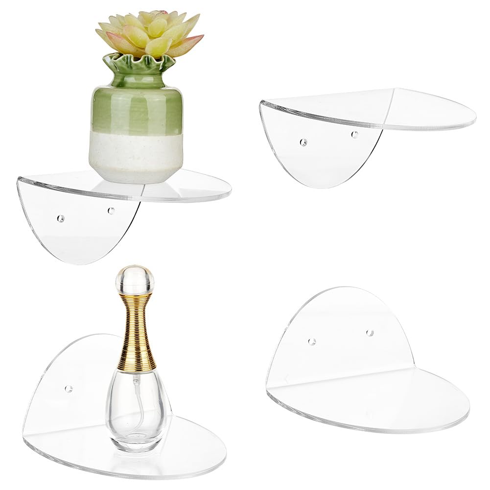 AHANDMAKER 4 Sets Acrylic Floating Shelves, 4.4" Flat Round Clear Acrylic Wall Mounted Shelves, Mini Collectibles Organizers, Universal Shelves for