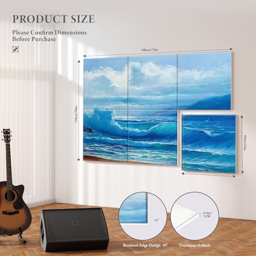 Image of JBER 6 Pack Art Acoustic Panels 72 inch x 48 inch, Soundproof Wall Art, Sea Waves
