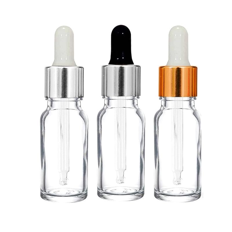 Transparent and Amber Glass Bottle with Glass Dropper for Essential Oil, Fragrance,DIY Beauty care with Multicolor ring + Black and white Silicone Teat, Leak Proof, Reusable, Refillable. 10ML (3)-image-33
