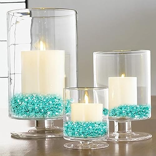 Image of Teal Crushed Glass Sand Broken Pieces Stones for Resin Art,Crafts,15 OZ | Decorative Vase Fillers Small Rocks,Fairy Garden,Candle Holder Decorations