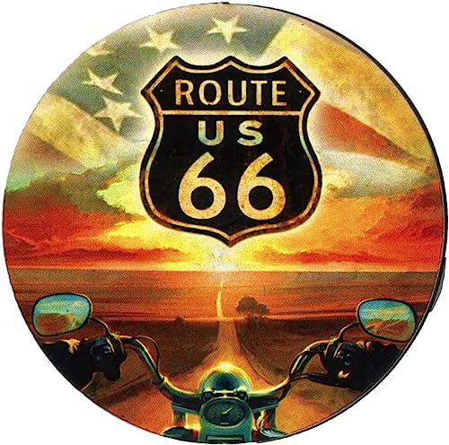 Imán de ruta 66 (forma redonda) moldeado estilo vintage para nevera/garaje/bar. Impresión en madera