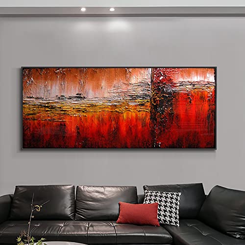 Grand tableau rouge abstrait texturé sur toile pour réchauffer l'ambiance du salon