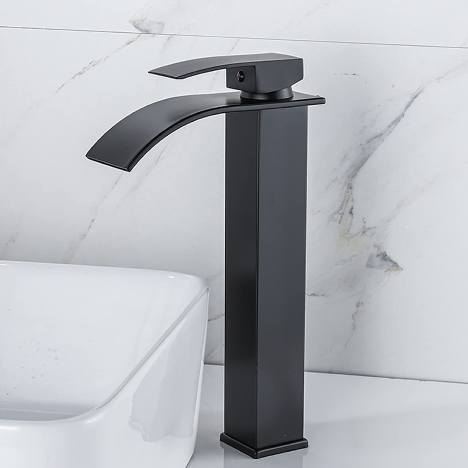 Robinet cascade pour lavabo de salle de bain noir mitigeur haut monocommande en acier inoxydable