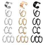 Briana Williams 15pcs Stainless Steel Ear Cuff Helix Cartilage Clip On Wrap Earrings Fake Nose Ring Non-Piercing Adjustable for Men Women