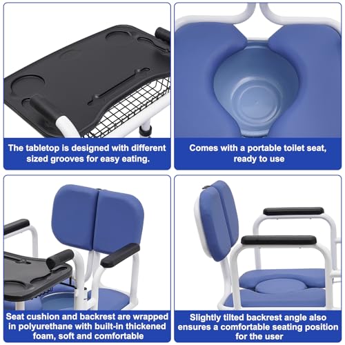 Patient Lift Transfer Chair, 330.7 LBS Hydraulic Patient Lift for Home, Portable Transport Wheelchair, with 180° Split Seat and Potty, Dining Table, Transfer Lift Aid, Height Adjustable（Blue） - Thumbnail 6