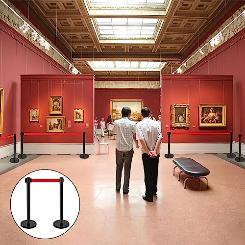 Ferraycle 4 Sets Stanchions with Retractable Belts in 6.6 ft Stainless Steel Crowd Control Stanchion Retractable Belt Barrier Line Dividers for Crowds Queue Line Pole, Easy Assembly (Red Belt) - Thumbnail 7